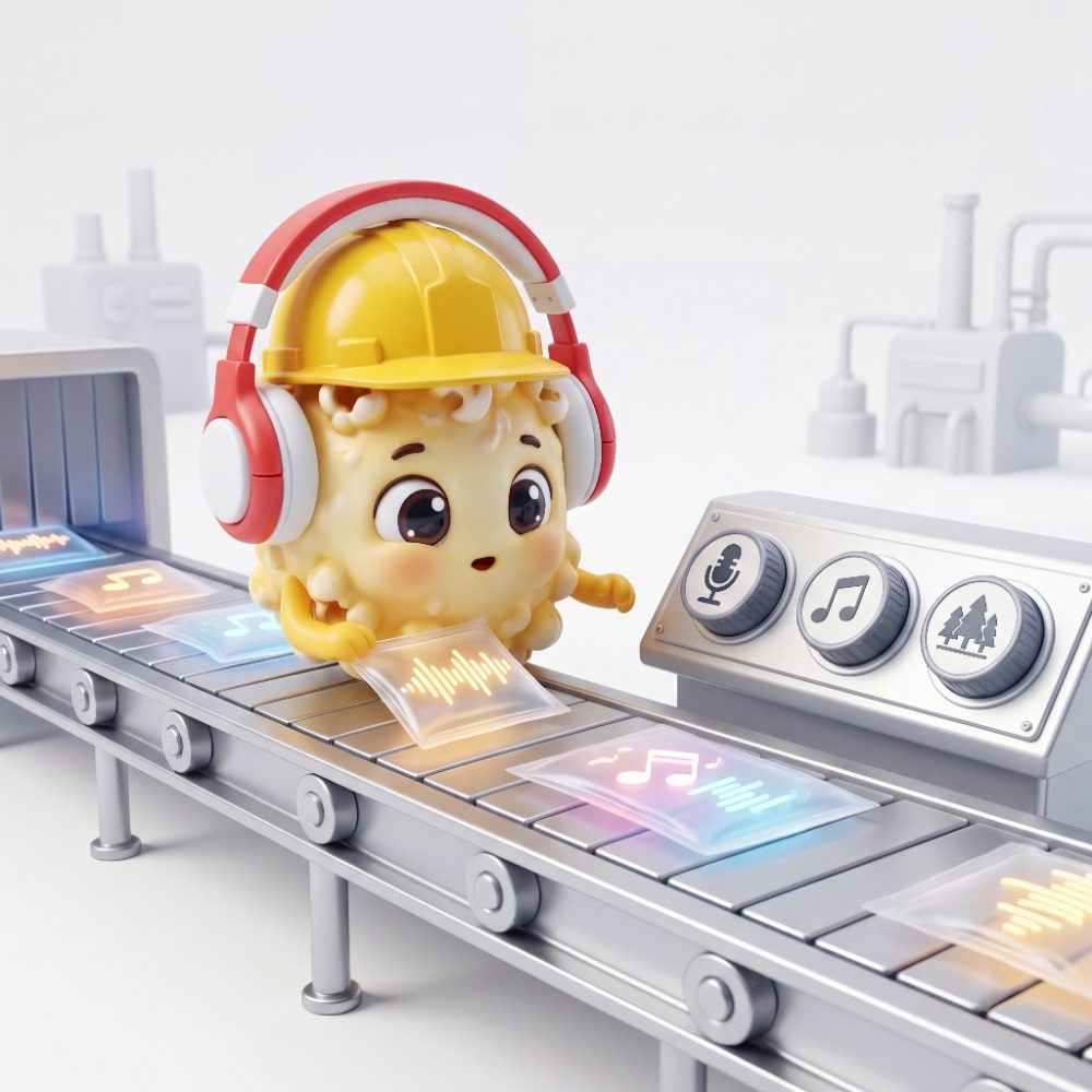 Poppy inspecting audio on a conveyor belt